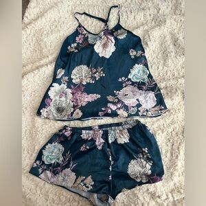 Nordstrom Flora Nikrooz Floral Satin Pajama Set - Navy and Lavender